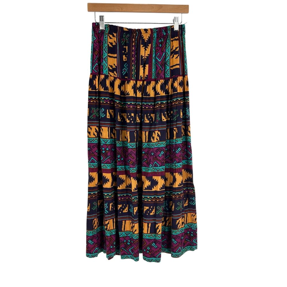 Vintage Aztec Southwest Print MIDI Retro Skirt Women’s XS/S Elastic Waist